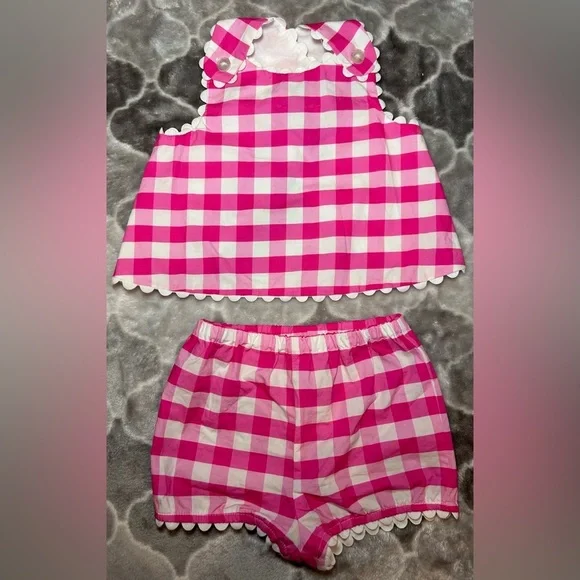 JACADI PARIS Baby Girl Gingham Shorts Set- Pink & White/ Size 6 Months - Picture 6 of 9